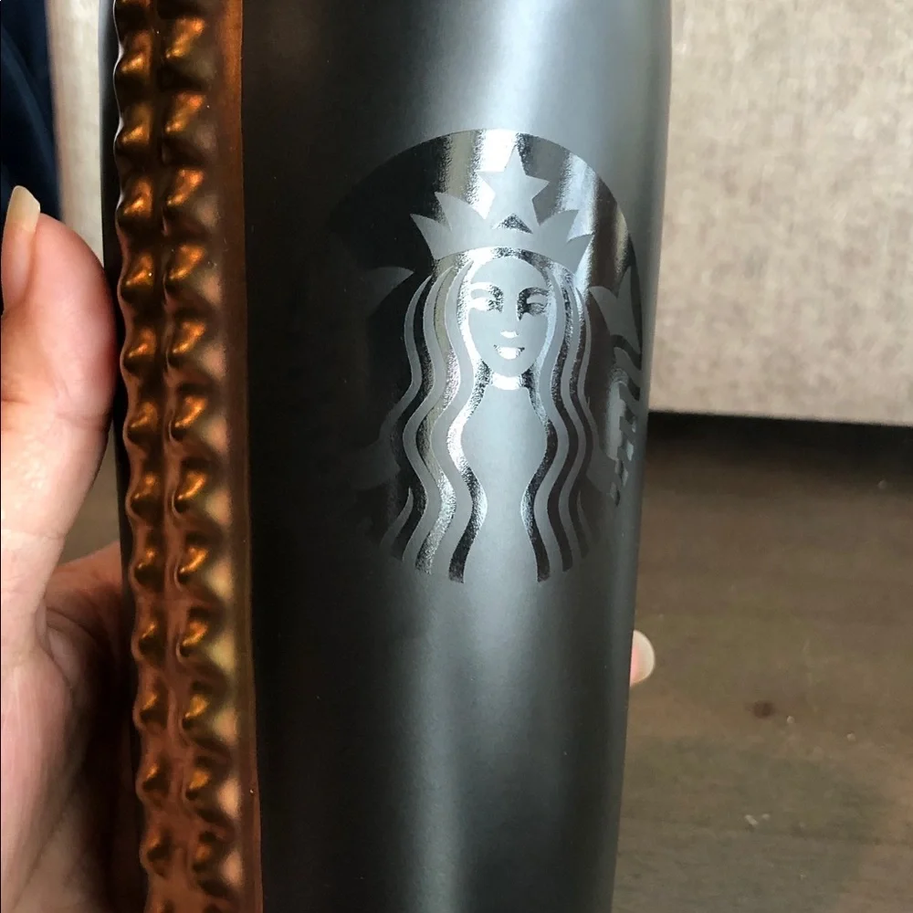 2105 Starbucks Matte Black & Gold Accent Ceramic Travel Tumbler